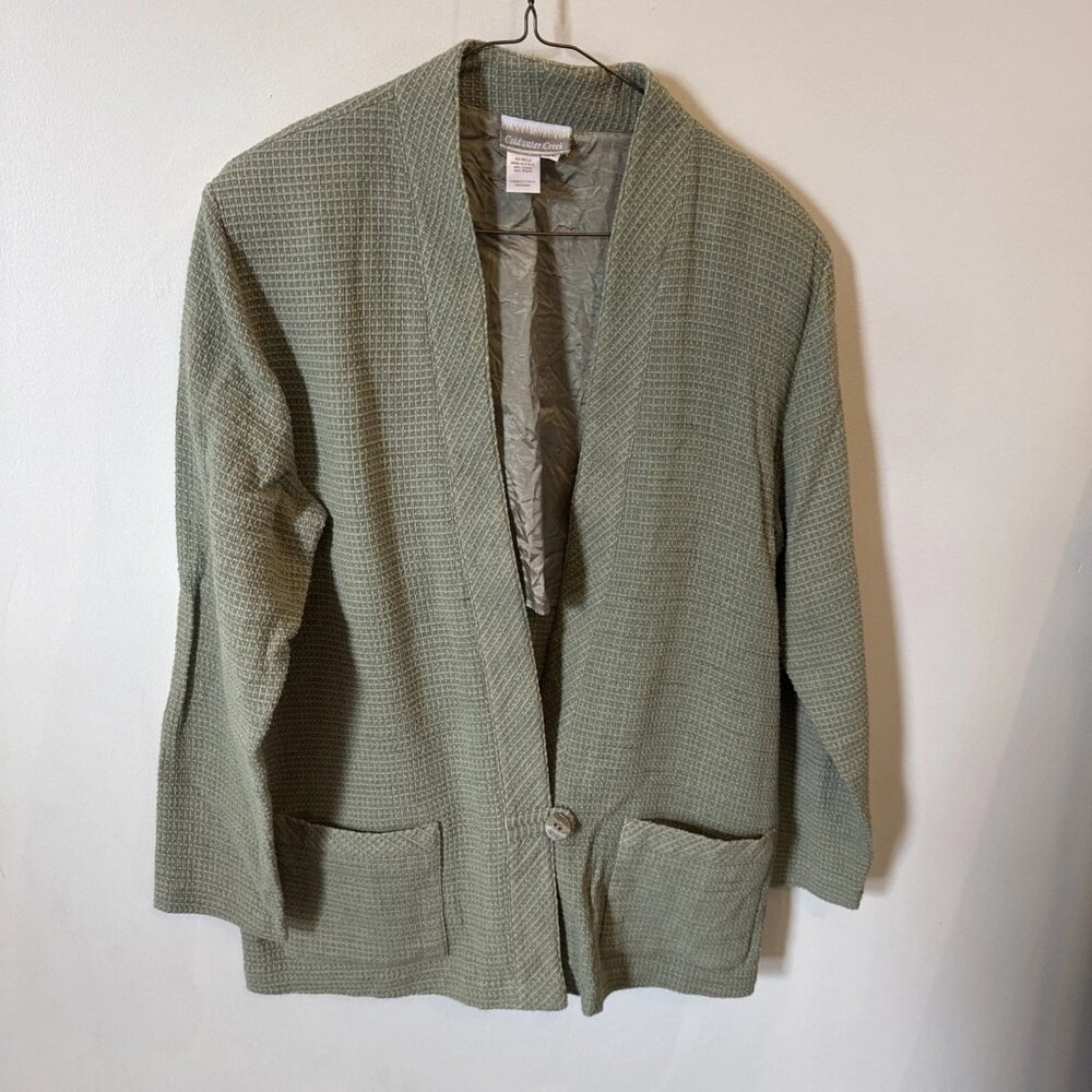 Coldwater Creek Womens XL Vintage Waffle Weave Green Jacket Blazer NWOT